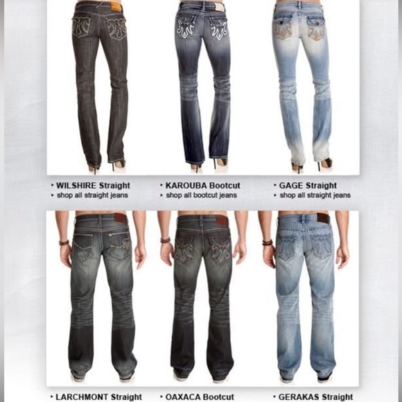 MEK USA WILSHIRE STRAIGHT LOW RISE FLARE LEG DARK WASH TOP STITCHING EMBELLISHED - Picture 2 of 16
